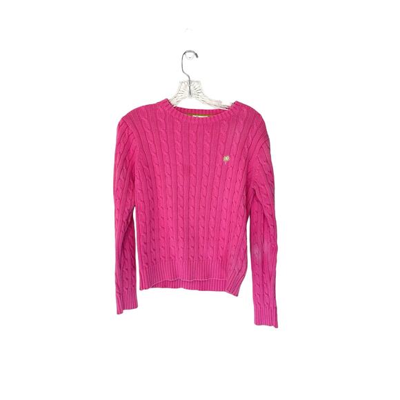 Vintage Lilly Pulitzer Pink Preppy Academia Crewneck Cable Knit Sweater Small - Picture 1 of 10